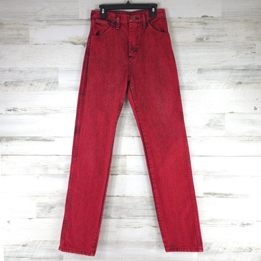 VINTAGE WRANGLER WOMEN'S SIZE 3 COWBOY CUT SLIM FIT RED DENIM JEANS INSEAM 32 in - Picture 2 of 16